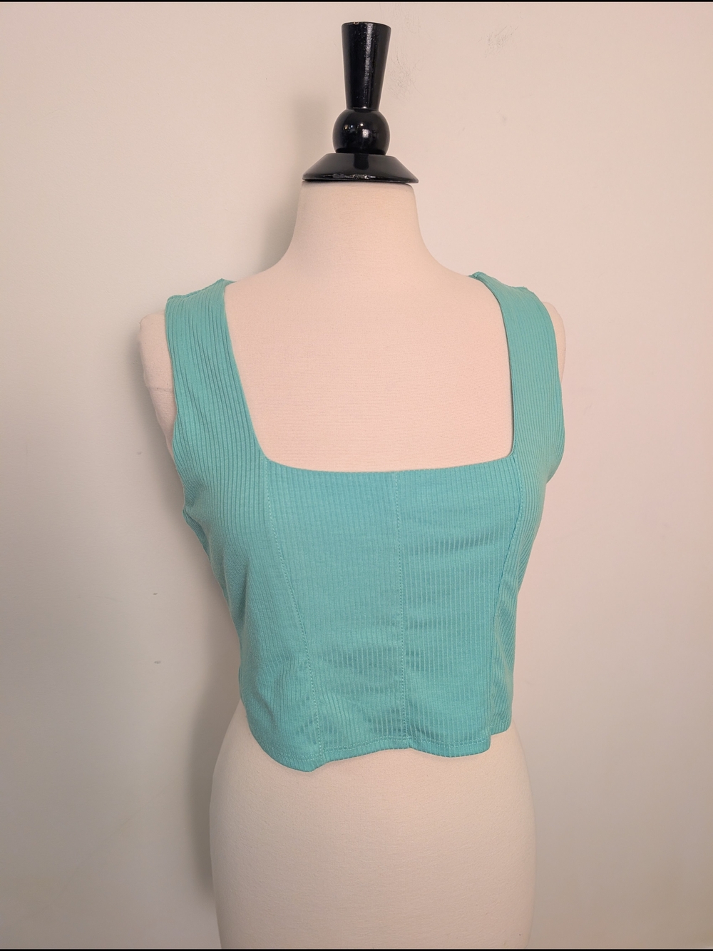 AFRM Sleeveless Square Neck Ribbed Knit Crop Top Mint Green Size Large NWOT